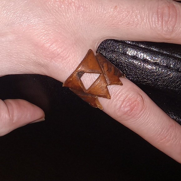 Custom made Leather Zelda Triforce Ring - Picture 3 of 4